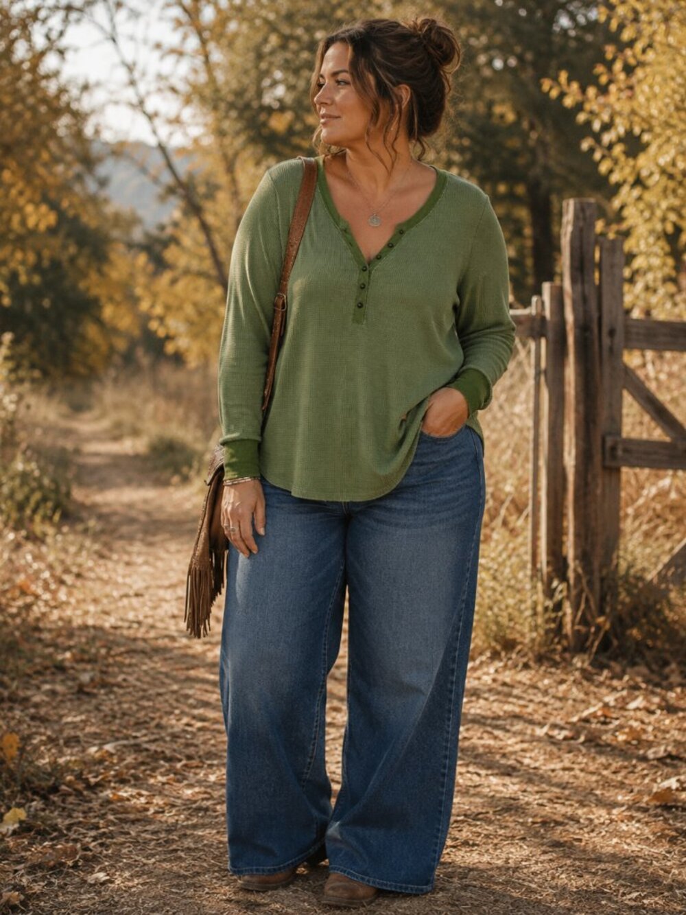 Pilcro Green Waffle Knit Henley Top